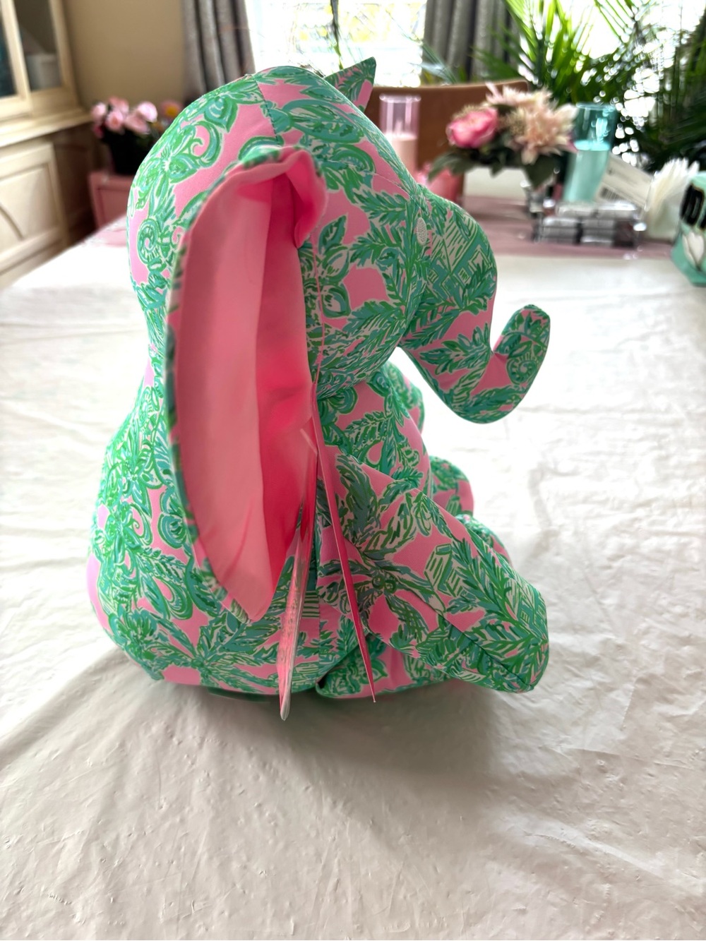 NWT Lilly Pulitzer Pink Green Mandevilla Pink Sands Paradise Plush Elephant - Picture 3 of 13